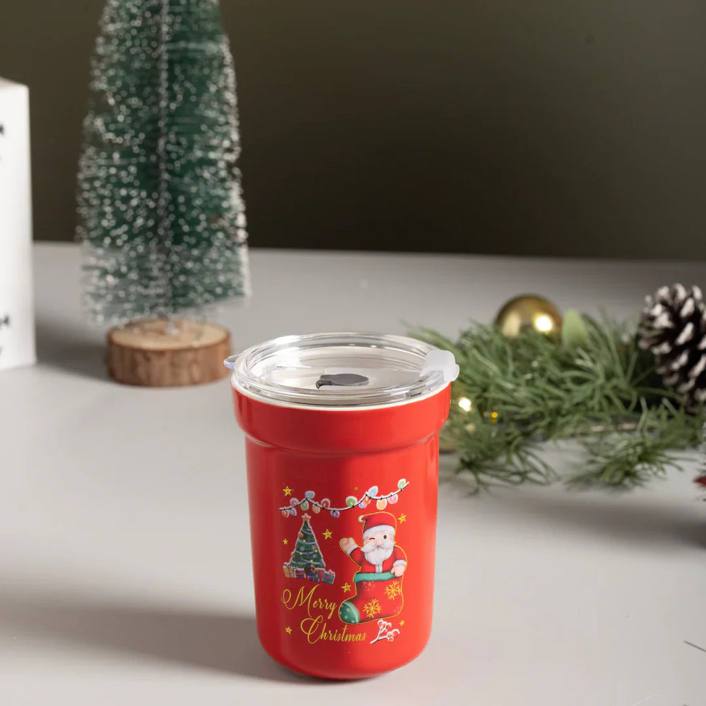 Christmas Ceramic Sipper With Glass Straw