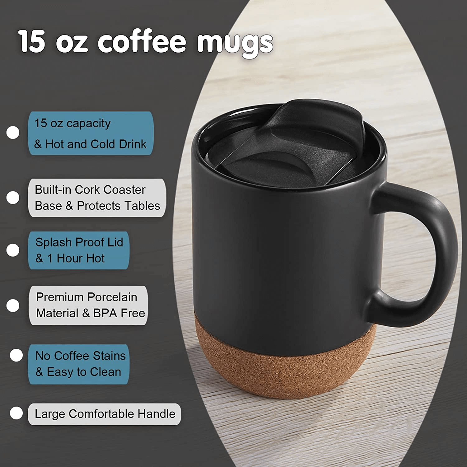 Black Mug with Cork Base