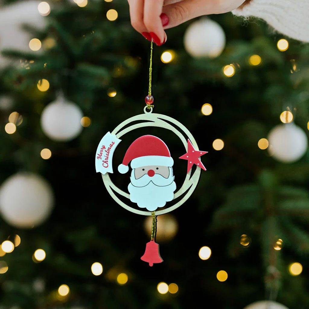 Santa Claus Wooden and Acrylic Ornament