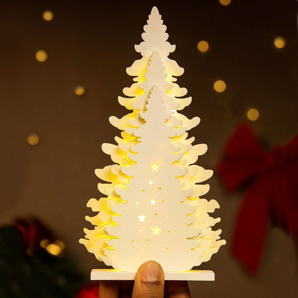 White Multi Layered Christmas Tree with Battery-Operated LED Lights