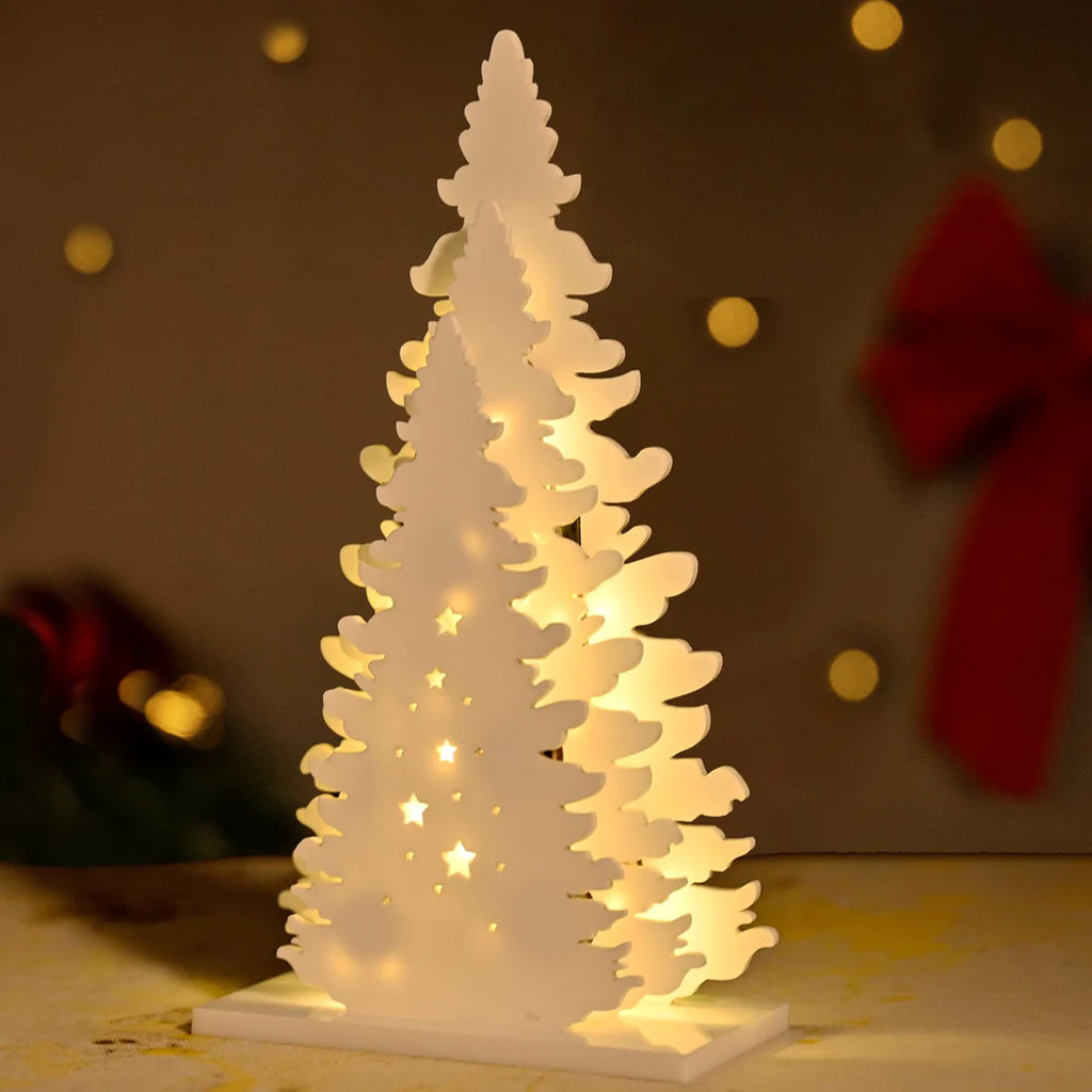 White Multi Layered Christmas Tree with Battery-Operated LED Lights