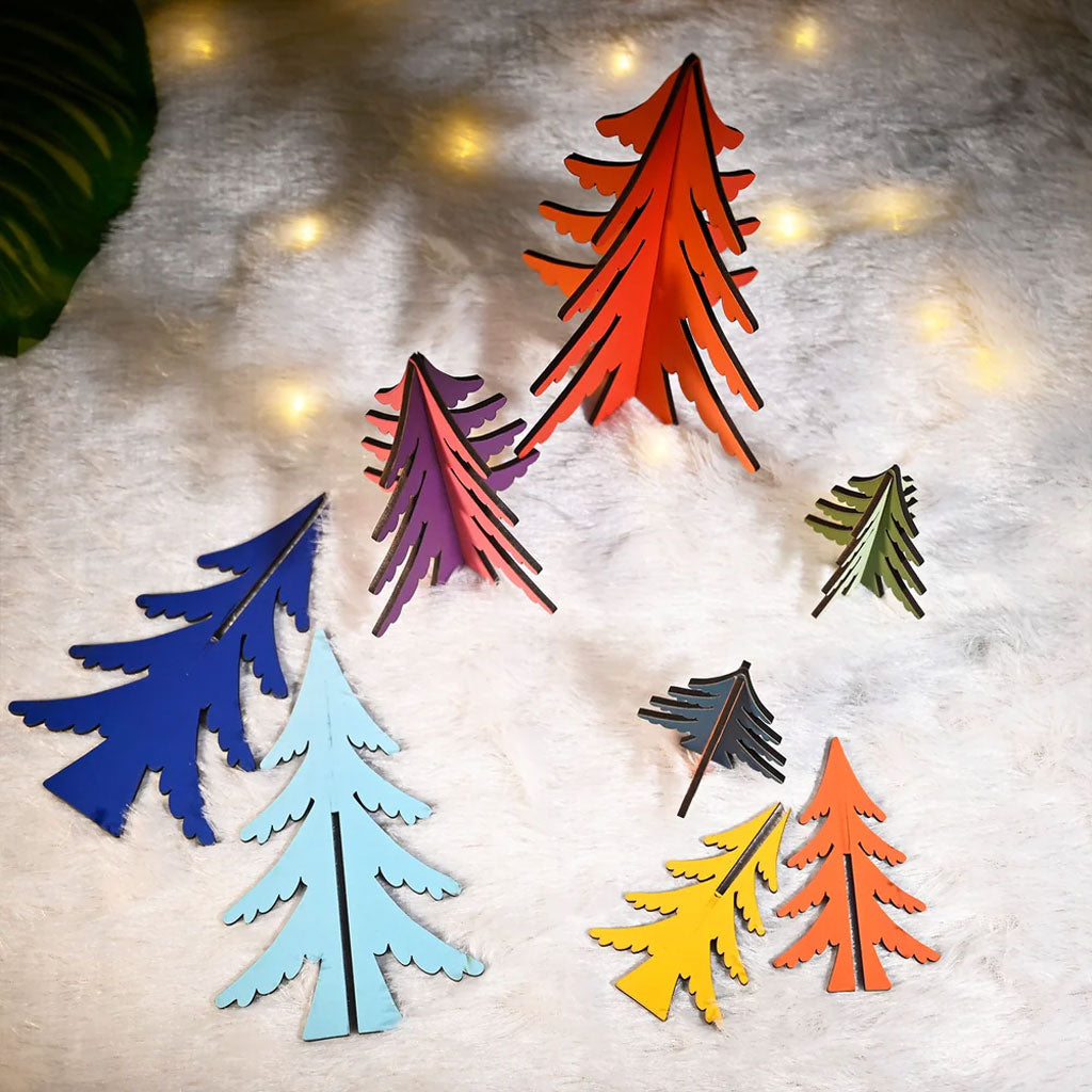 Wooden Multi-Colored Christmas Trees – Set of 6
