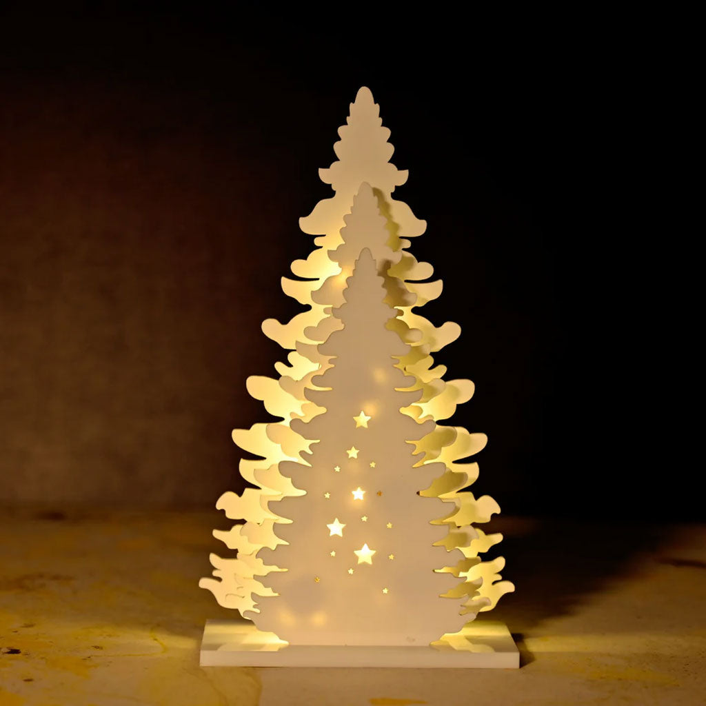 White Multi Layered Christmas Tree with Battery-Operated LED Lights