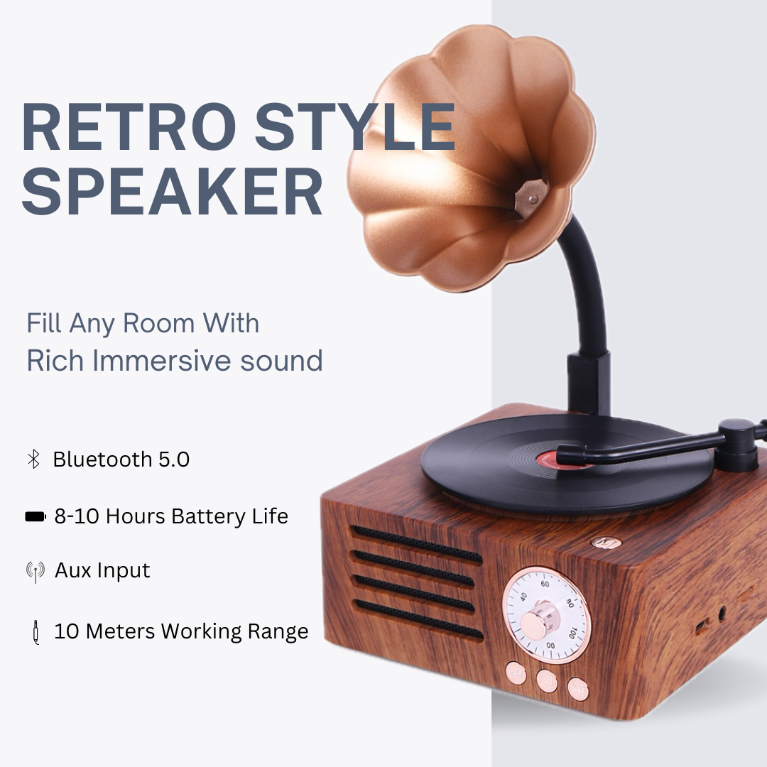 Retro Gramophone Bluetooth Speaker with Rotating Disc