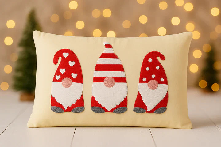 Christmas Gnome Embroidered set of 2 Cushion