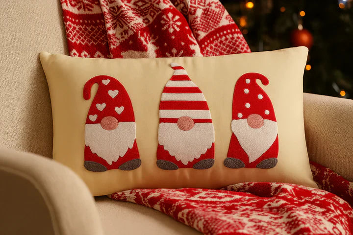 Christmas Gnome Embroidered set of 2 Cushion