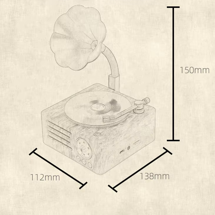 Retro Gramophone Bluetooth Speaker with Rotating Disc