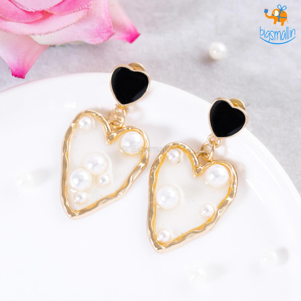 Heart Gold & Pearl Earrings