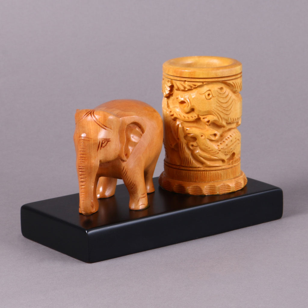 Handcrafted Elephant Wooden Pen Holder