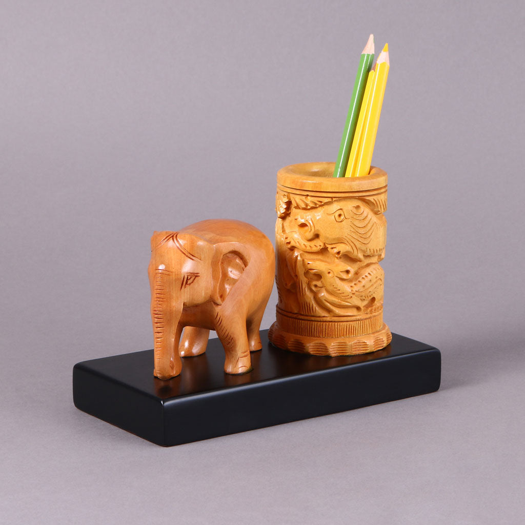Handcrafted Elephant Wooden Pen Holder
