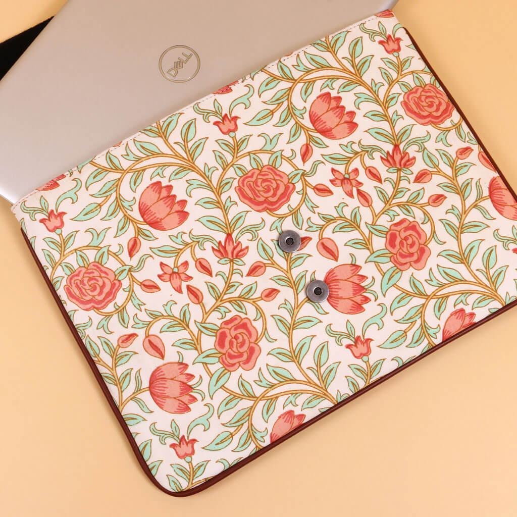 Floral Laptop Sleeve with Faux Leather