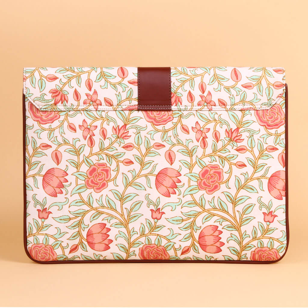 Floral Laptop Sleeve with Faux Leather