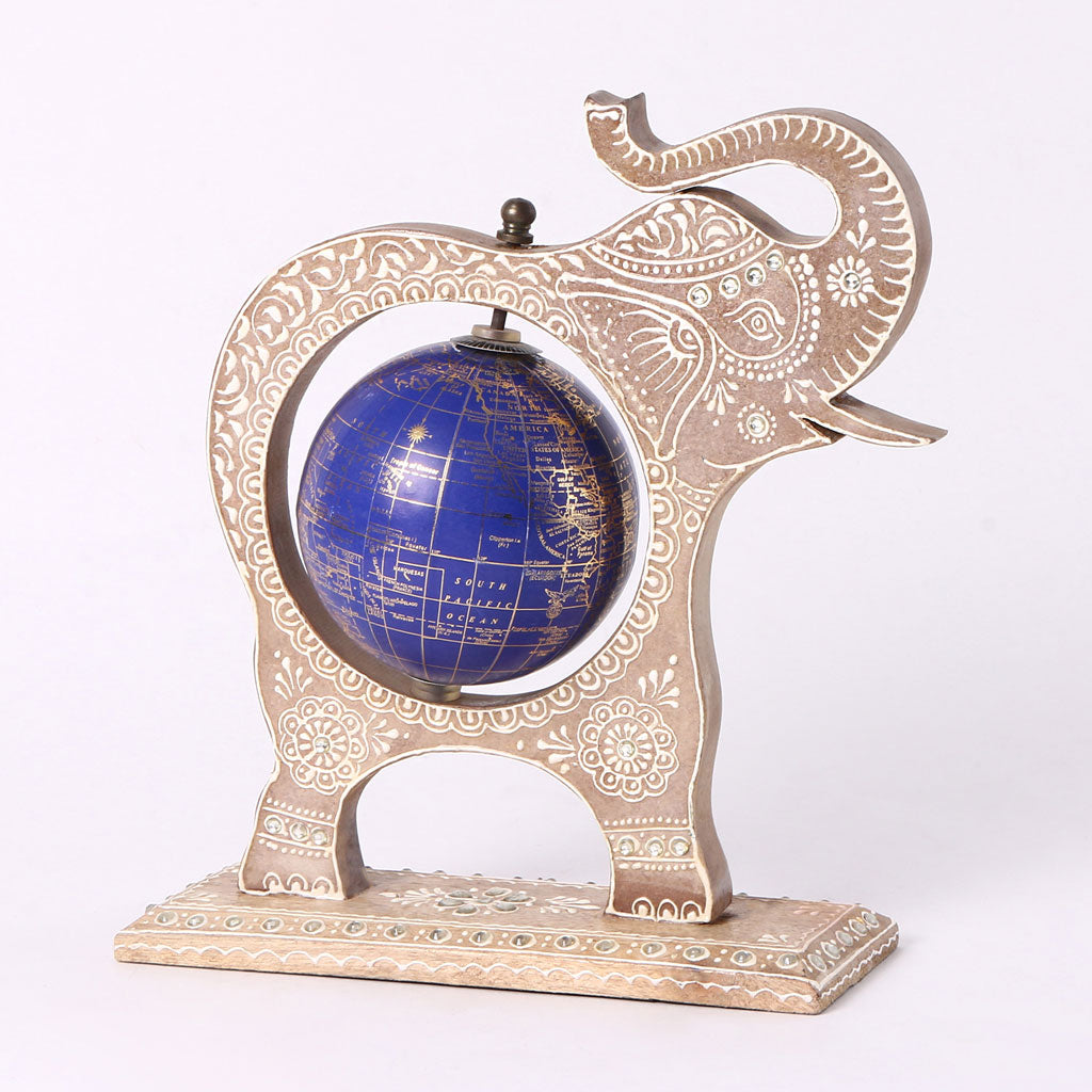 Brown Wooden Elephant Globe Showpiece