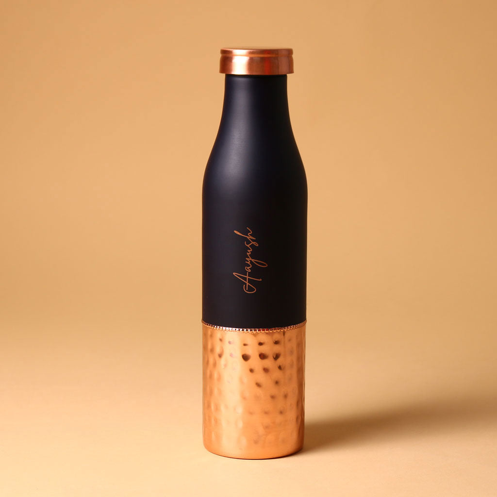 Blue Copper Bottle With Glass- Set of 2