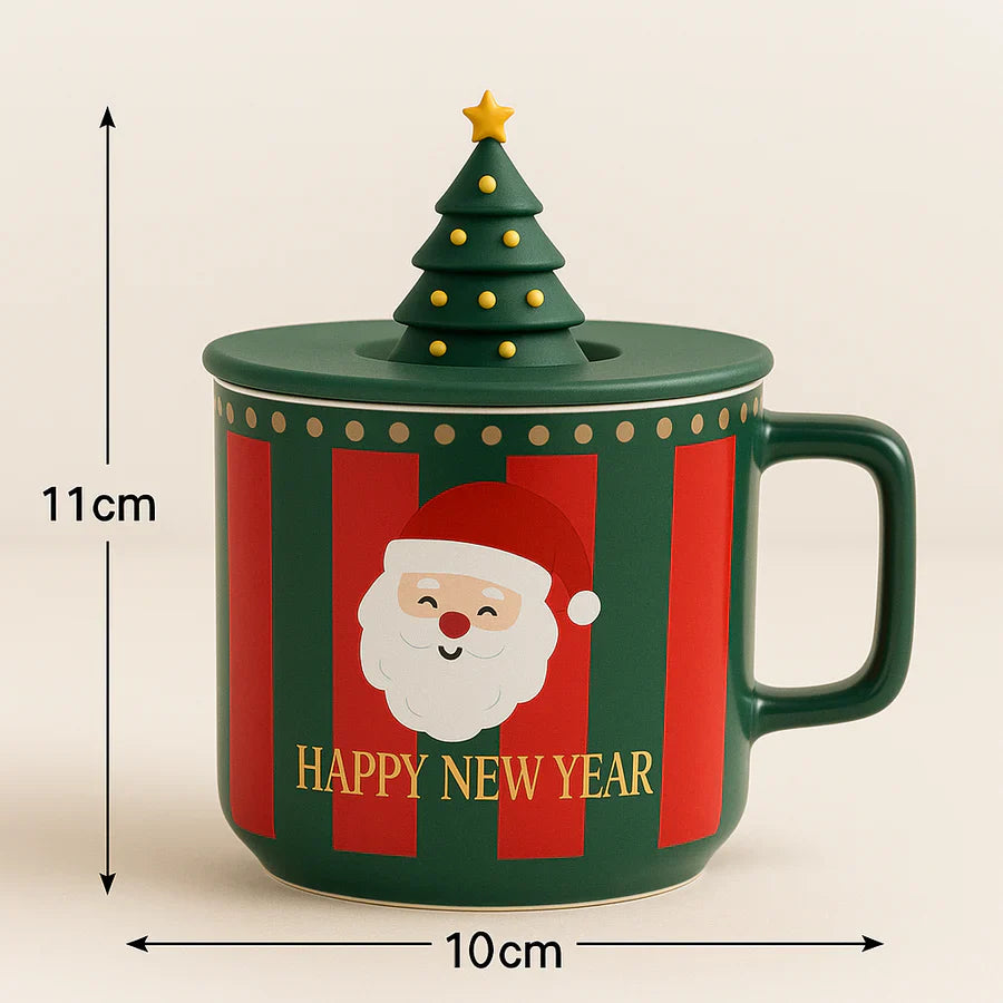 Christmas Ceramic Mug Set with 3D Lid