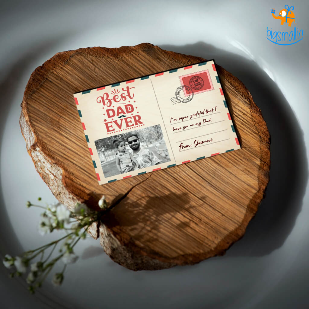 Personalized Best Dad Ever Wooden Postcard