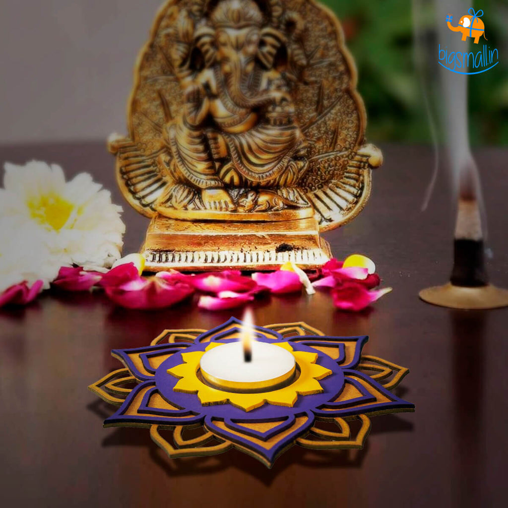 Decorative Wooden Tea Light Holder - Set of 2