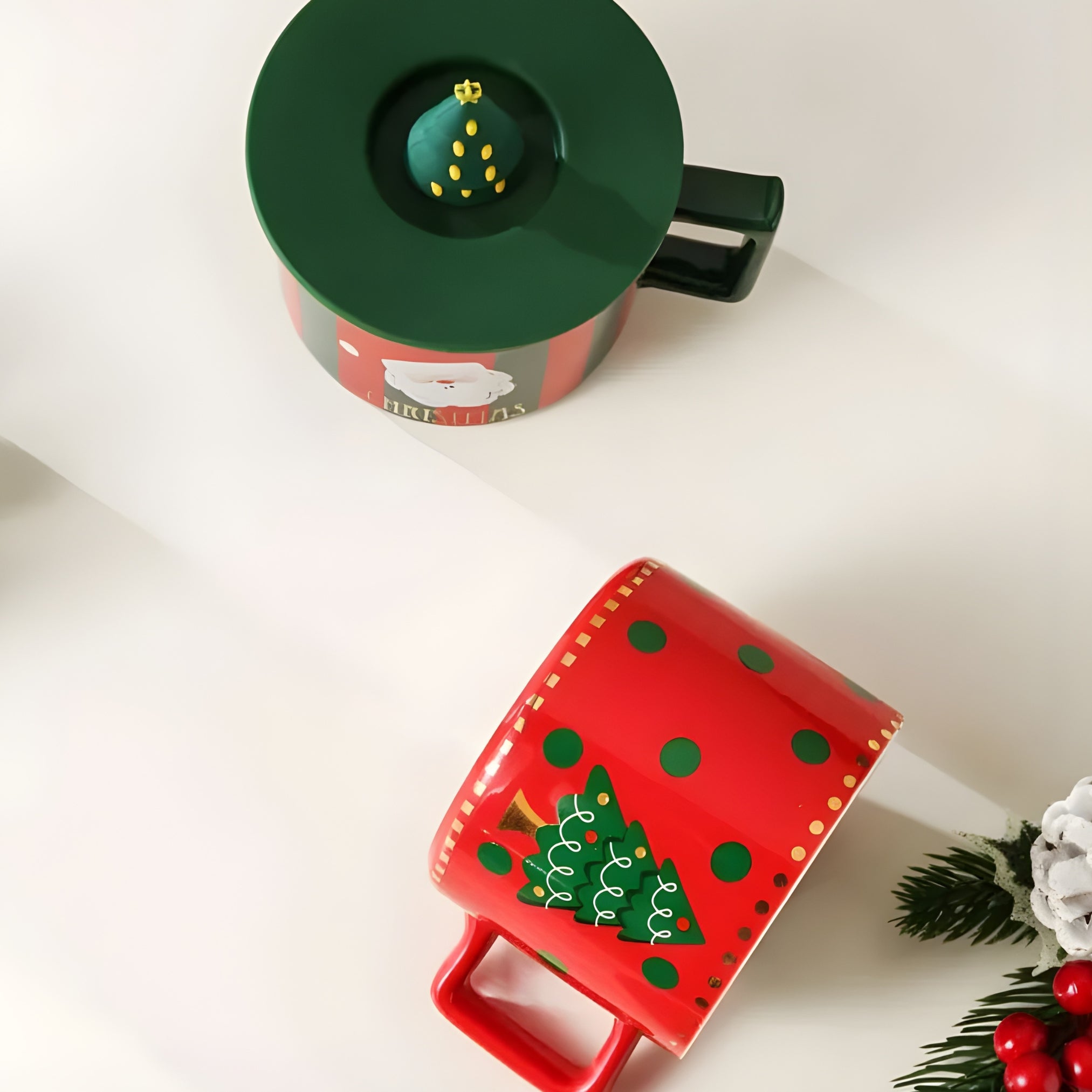 Christmas Ceramic Mug Set with 3D Lid