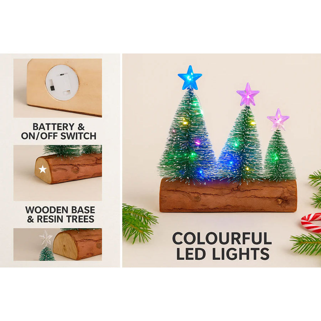 Set of 3 Mini Christmas Trees on Wooden Base