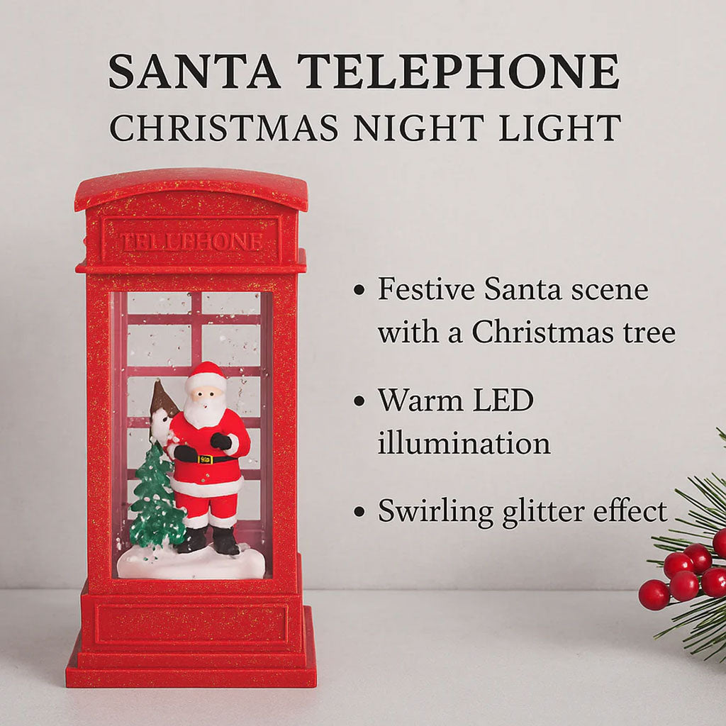 Red Santa Telephone Booth Christmas Night Lamp