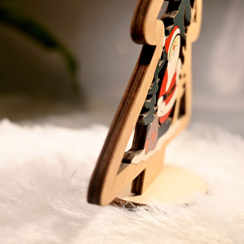 Wooden Christmas Table Decor – Santa & Tree Scene