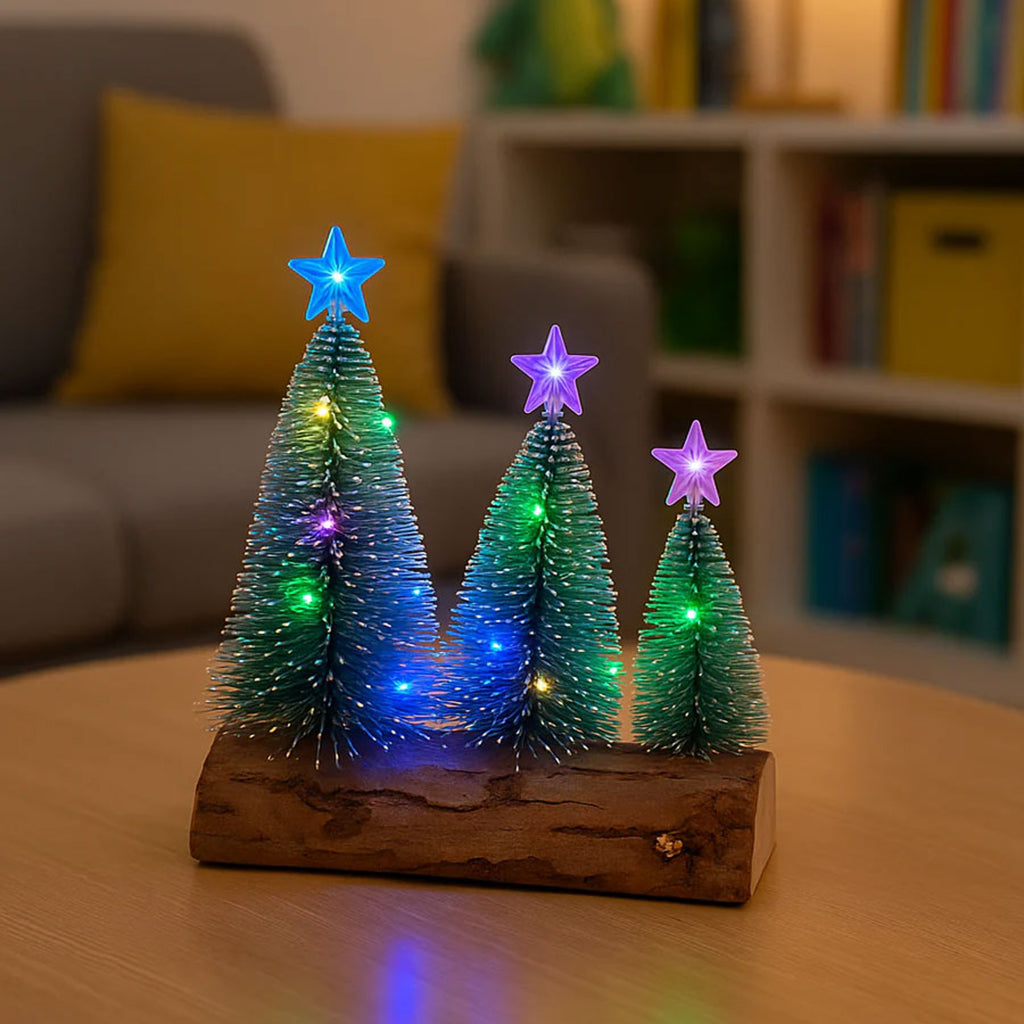Set of 3 Mini Christmas Trees on Wooden Base