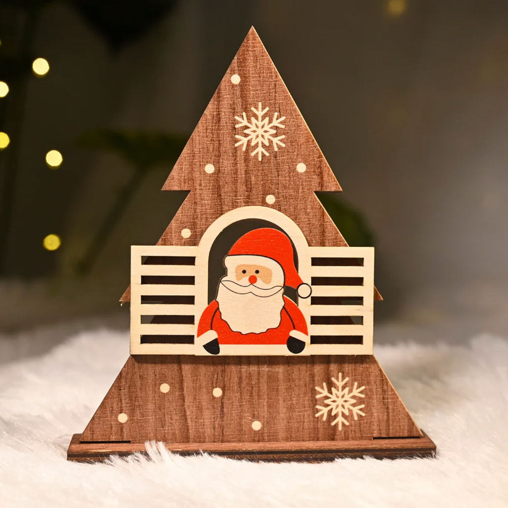 Wooden Christmas Table Decor – 3D Santa Window Scene