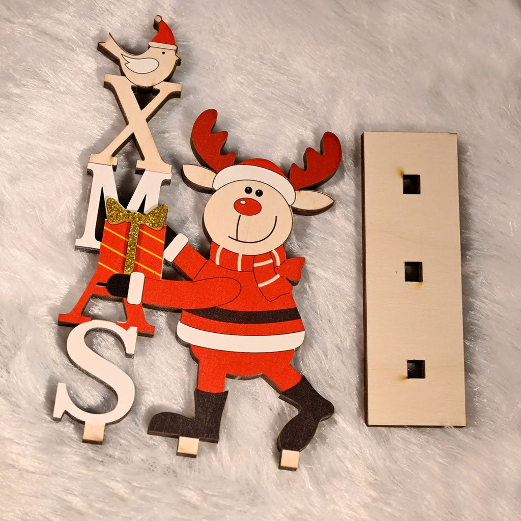 Wooden Christmas Table Decor – Santa Reindeer with XMAS